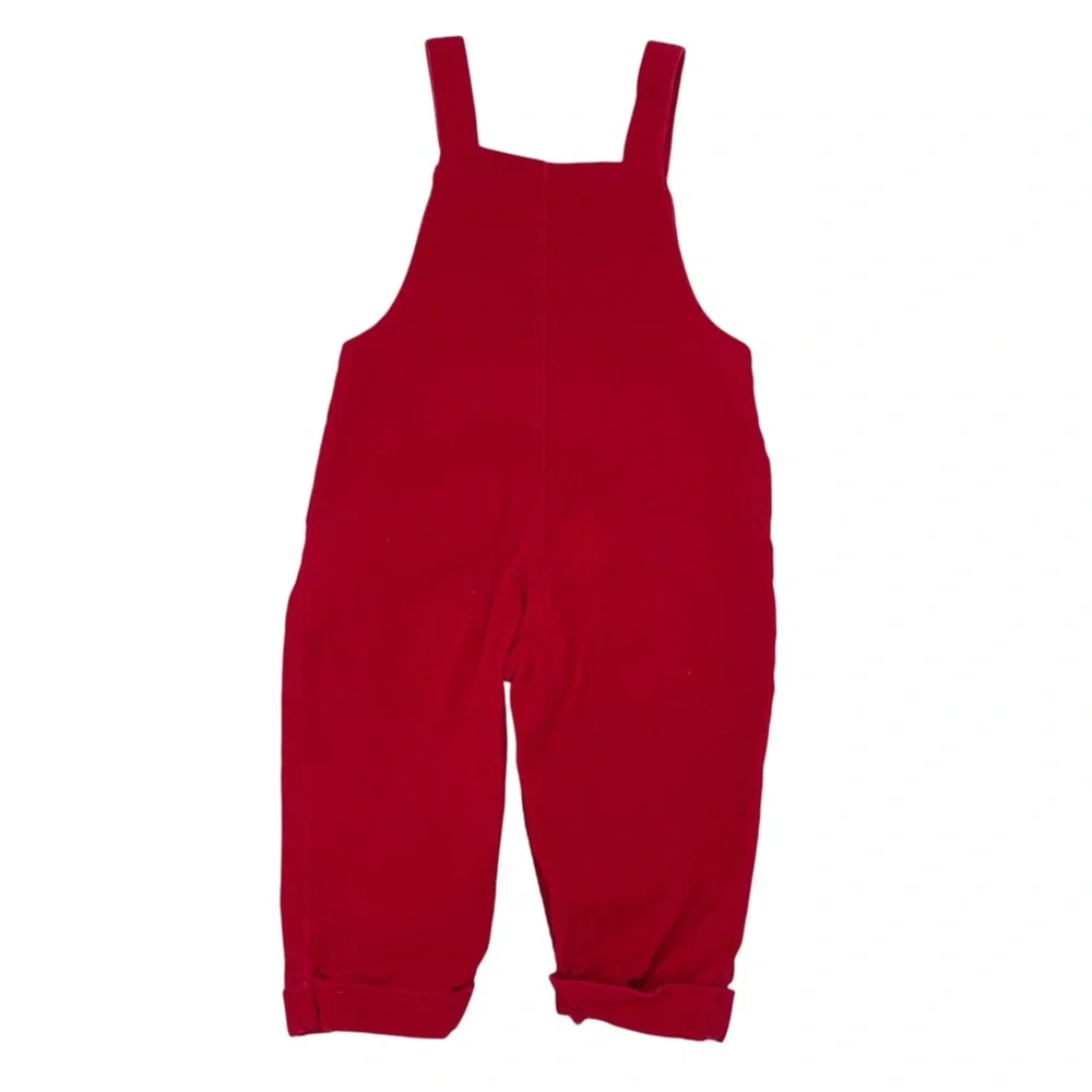 Vintage 90s Baby Togs Red Corduroy Overalls 12 Months Varsity Moose Patch Cotton